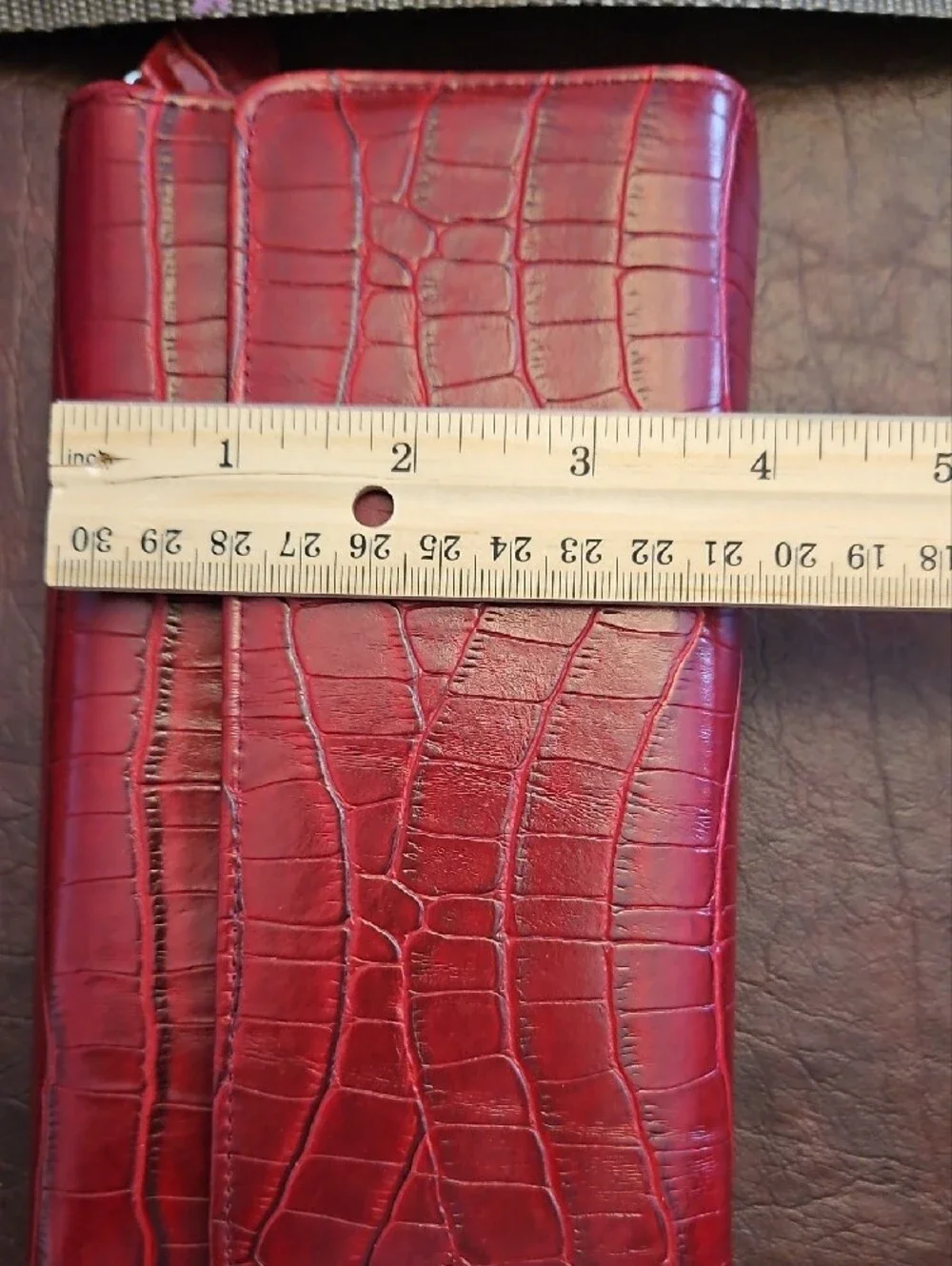 Red Croc-Embossed Wallet Clutch
